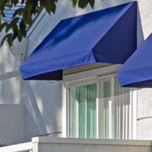 Blue canopy above a window