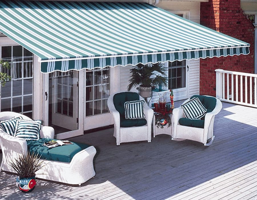 Retractable awning for residential patio.